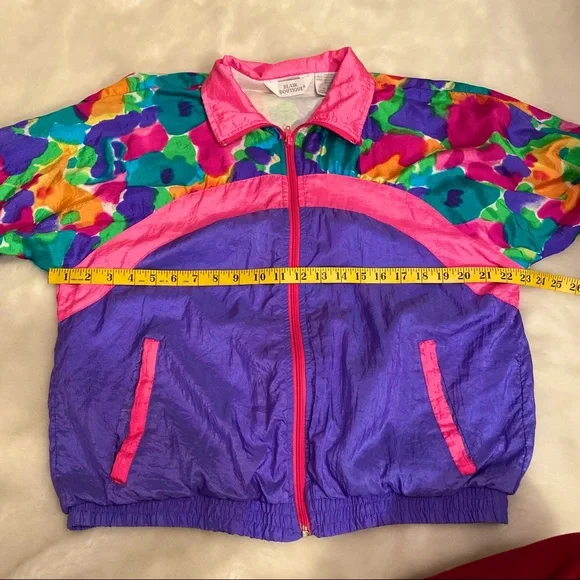 VINTAGE BLAIR BOUTIQUE NEON WATERCOLOR WINDBREAKER SZ L - Picture 14 of 16